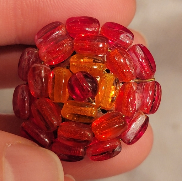 Made In Western Germany Vtg Clipon Earrings Gold Tone, Red Beaded Cluster Signed - Picture 2 of 11